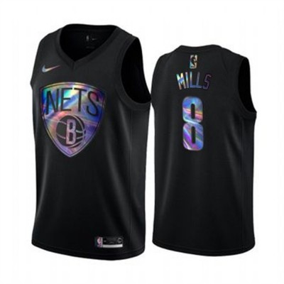 Nike Brooklyn Nets #8 Patty Mills Men's Iridescent Holographic Collection NBA Jersey - Black Men's